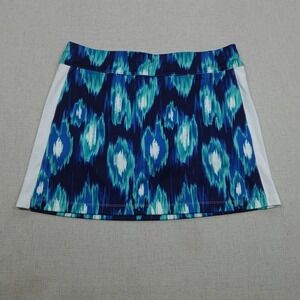 Coral Bay Golf Skort Womens Petite Large Blue Ikat Print Stretch Athletic Pocket
